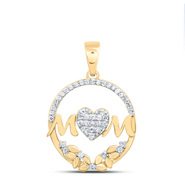 10k YELLOW GOLD 1/6 CTW DIAMOND P1 GIFT | MOM HEART FLOWER PENDANT